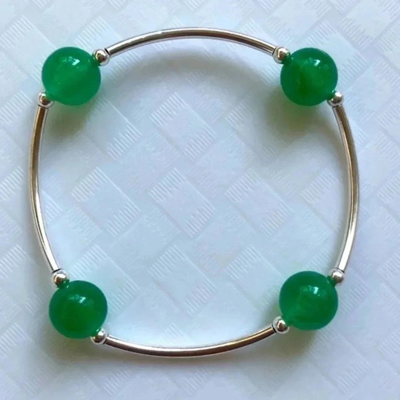 Handmade Blessing Bracelet Stretch 925 Sterling Silver Jade Chalcedony New NWT - Picture 1 of 4